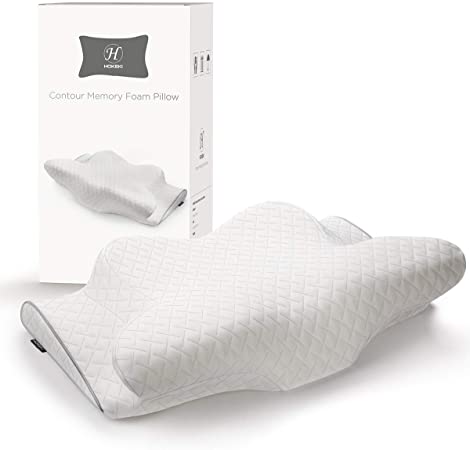 HOKEKI Memory Foam Pillow,Cervical Support Pillow for Side Sleepers,Orthopedic Contour Pillow for Neck Pain,Ergonomic Bed Pillows for Sleeping,Posture Pillow for Back and Stomach Sleep,with Pillowcase