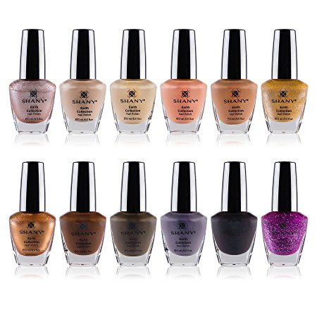 SHANY Nail Polish Set - 12 Nude and Natural Shades in Gorgeous Semi Glossy and Shimmery Finishes - Earth Collection