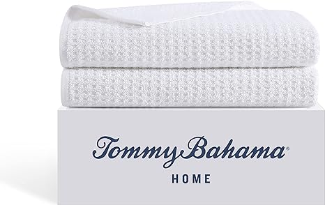 Tommy Bahama- Bath Sheet Set, Highly Absorbent Cotton Bathroom Decor, Low Linting & Fade Resistant (Northern Pacific White, 2 Piece)