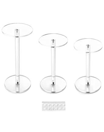 QWORK Round Acrylic Display Stand, Premium Clear Round Riser Stands, Set of 3