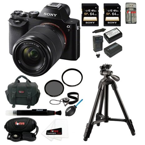 Sony 24.3 MP a7K ILCE-7K/B ILCE7KB Full-Frame Interchangeable Digital Lens Camera with 28-70mm Lens   Sony Class 10 64GB SDXC Memory Card   Replacement NP-FW50 Two Batteries and Charger   Tiffen 55mm UV Protector Filter & Circular Polarizer   Accessory Kit