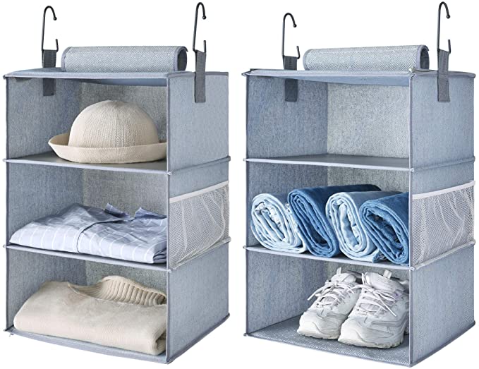 StorageWorks 6-Shelf Jumbo Hanging Closet Organizers, Two 3-Shelf Separable Closet Hanging Shelves, Canvas, Mixing of Cerulean & Beige, 15" W x 13" D x 42.5" H