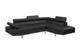 Poundex Bobkona Atlantic Faux Leather 2-Piece Sectional Sofa with Functional Armrest and Back Support Black