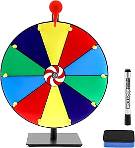 QWORK 12" Spinning Prize Wheel, 10 Slot Tabletop Color Spinning Wheel, Fun and Fair Game for Carnivals, Trade Shows, and Parties