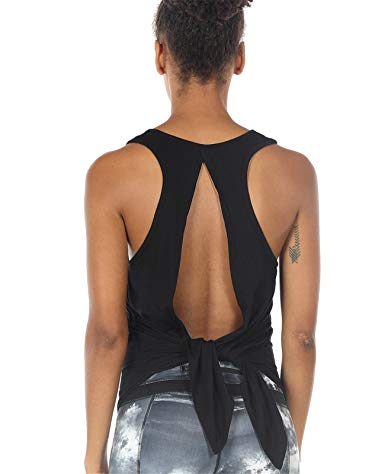 icyzone Open Back Workout Tops for Women - Athletic Activewear Shirts Exercise Yoga Tank Tops