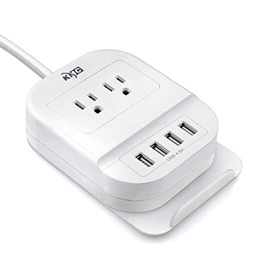 KMC Power Strip with 4 USB 4.8A Desktop Charger Station, 5-Feet Extension Cord for Home, Office,Desk, Travel -White