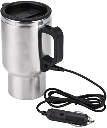 Fdit 12V Heated Travel Mug Stainless Steel Electric in-car Travel Heating Cup Coffee Tea Car Cup Mug with Anti-Spill Lid (450ml/15oz)