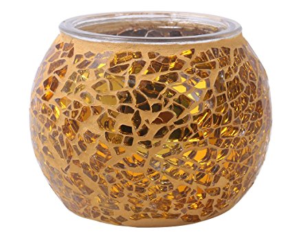 niceEshop(TM) Mosaic Glass Tea Light Votive Candle Holders Candleholder Stand (Golden)