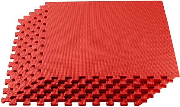 We Sell Mats 3/8 Inch Thick Multipurpose Exercise Floor Mat with EVA Foam, Interlocking Tiles, Anti-Fatigue for Home or Gym, 24 in x 24 in