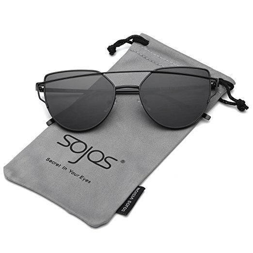 SojoS Cat Eye Mirrored Flat Lenses Street Fashion Metal Frame Women Sunglasses SJ1001