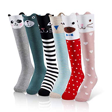 iMucci 6 pairs Girls Cute Knee High Socks Cartoon Animal Cotton christmas stockings