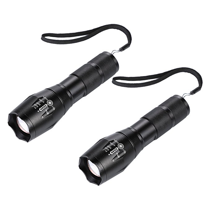 CO-Z 2 Pack Zoomable Waterproof LED Tactical Flashlight Torch Light with Adjustable Focus and 5 Light Modes, Small Tac Light with Multifunctional Carabiner for Outdoor Camping Hiking