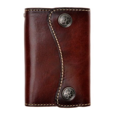 ZLYC New Genuine Leather Two Buttons Key Wallet Card Holder Key Case Keychain (Dark Brown)