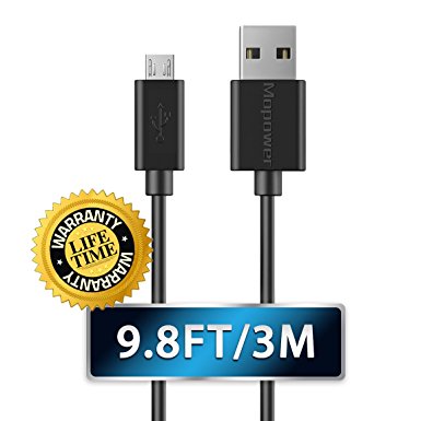 Mopower 9.8ft/3M USB 2.0 A Male to Micro B Charge and Sync Data Cables for Samsung Galaxy,HTC,Motorola Mobile Phones & Tablet Black (1-Pack)