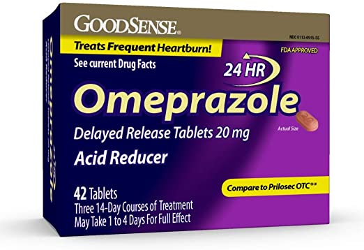 GoodSense Omeprazole Delayed Release Tablets 20 mg, Acid Reducer, Treats Heartburn, 42 Count