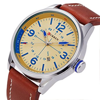Mens Fashion Sports Wrist Watch Stylish Quartz Analog Watch Men's Leather Strap Watches