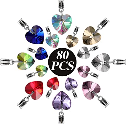 80 Pieces 8 Colors Glass Charms Pendants Faceted Crystal Dangle Charms with Bail Hanger Large Hole Beads for DIY Necklace Earrings Bracelets Jewelry Making