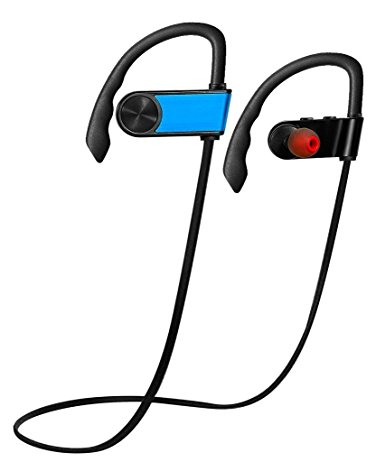 Wireless Sports Bluetooth Headphones Noise Cancelling Sweatproof Running Stereo with built-in microphone (Blue)