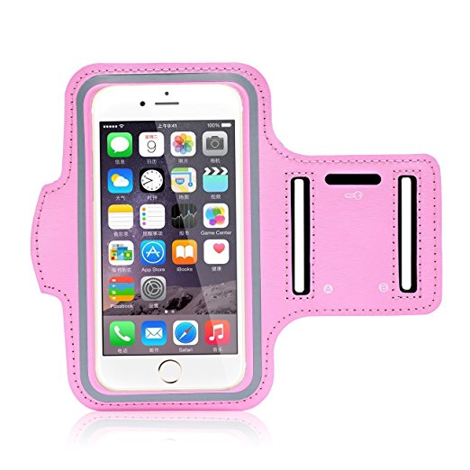 11TT Sports Running Cell Phone Armband with Key Holder for iPhone 6, 6S (4.7-Inch), Google Pixel, Galaxy S3/S4, iPhone 5/5C/5S, Bundle with Screen Protector and Lightly Waterproof (Pink)