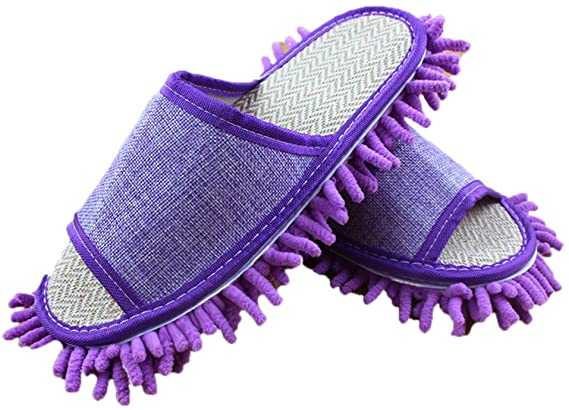 Moolecole Microfiber Mop Cleaning House Slippers Detachable Mopping Shoes Cleaning Tool Fits Womens Size 5.5-8 Purple