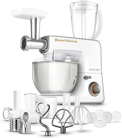 Sencor STM3700WH 10 Speed Stand Mixer, Food Processor, Blender, Meat Grinder, Grater, Pasta Maker... with 10 Specialized Attachments, White