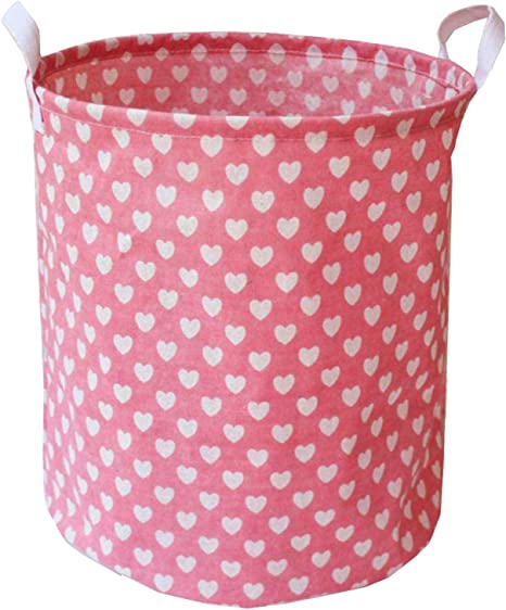 ZUEXT Collapsible Storage Bin with Pink Love Heart 19.7x15.7 Inch, Extra Large Canvas Laundry Hamper, Foldable Clothes Basket for Girls Baby Shower Birthday Gift Basket, Nursery Room Bedroom Toy Bins