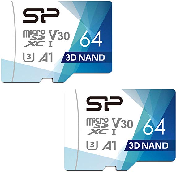 Silicon Power 64GB 2-Pack R/W up to 100/ 80MB/s Superior Pro Micro SDXC UHS-I (U3), V30 4K A1, High Speed MicroSD Card with Adapter