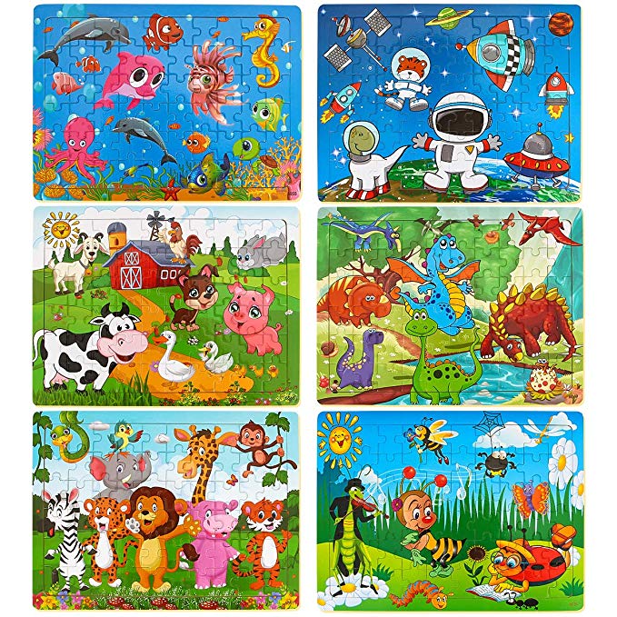 Dreampark Puzzles for Kids Ages 2-8, [6 Pack] Wooden Jigsaw Puzzles 60 Pieces Preschool Educational Learning Toys Set for Boys and Girls
