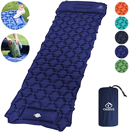 oaskys Camping Sleeping Pad Ultralight Backpacking Air Mattress with Inflatable Pillow & Compact Carrying Bag Sleeping Pads for Hiking Traveling & Camping Outdoor Activities