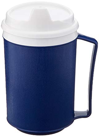 Sammons Preston Insulated Mug with Spouted Lid, Durable Container for Hot and Cold Liquid Beverages, Tea, Smoothies, 12 oz Blue Travel Coffee Cup with Lid for Elderly, Disabled, Handicapped, Weak Grip