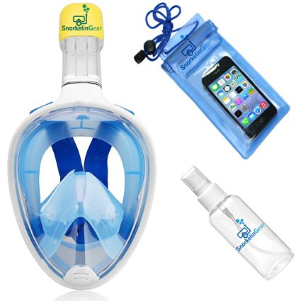 SnorkelinGear Snorkel Mask Set for Adults and Children - Full Face Easybreath Snorkeling Gear with 180° Sea View including Universal Waterproof Case and Anti-Fog Spray