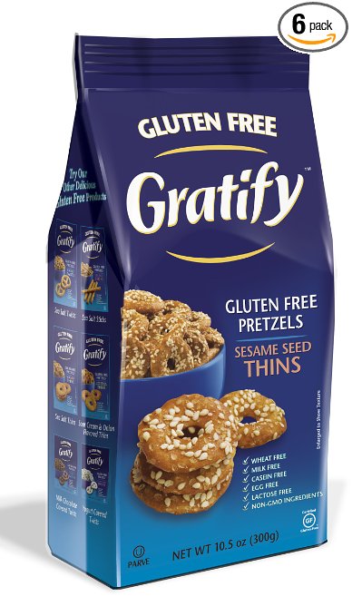 Gratify Gluten Free Pretzel Thins, Sesame Seed, 10.5 Ounce (Pack of 6)