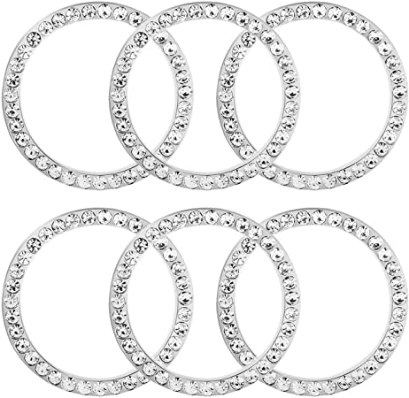 HX Online 6 Pcs Car Decor Crystal Rhinestone Ring, Car Bling Sticker Emblem Ring, Bling Car Interior Decor Ring for Car Engine Ignition Button Key & Knobs, Unique Gift (Silver)