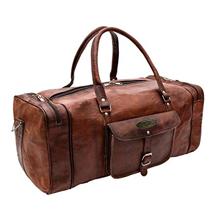 Handmade World 23" Inch Vintage Leather Bags Luggage Duffel Large Travel Carry On Air Cabin Sports Gym Bag