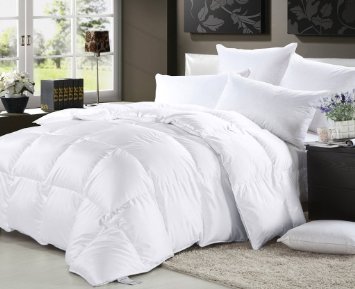 Elliz Luxurious Lightweight White Down Comforter Light Warmth Duvet Insert 100% Cotton 600 Fill Power, King, White