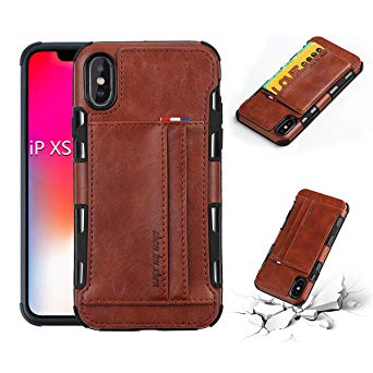 iPhone Xs Case,iPhone X Leather Case,DAMONDY Luxury Slim Wallet Card Holders Slot Design Cover Soft Shockproof Bumper Premium Leather Protective Case for iPhone Xs 5.8 Inch 2018-Brown