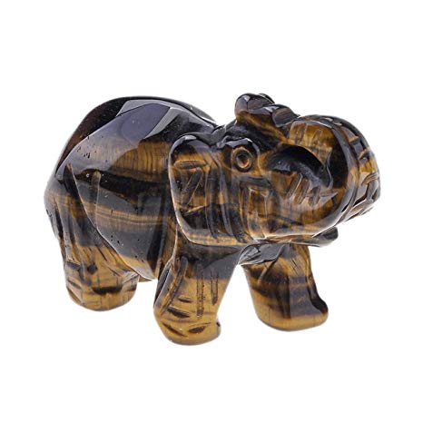 JOVIVI Natural Tiger Eye Carved Gemstones Elephant Crystal Figurine 2'' Room Decoration, with Gift Box (Tiger Eye)