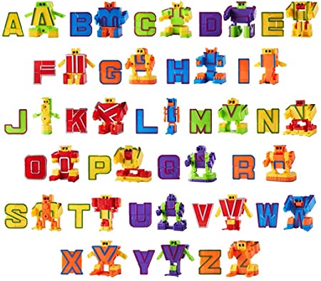 DalosDream 26 Pieces Alphabet Robot Action Figure Toys for Kids ABC Learning, Birthday Party, Birthday Gift School Classroom Rewards, Pre-School Education Toy (26 PCS (A-Z))