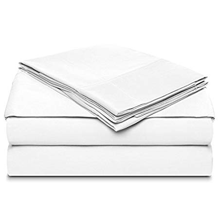 Dream Castle Linens 400 Thread Count 100% Extra-Long Staple Combed Cotton Sheet Set, Smooth Sateen Weave, 4 Piece Sheet Set, Queen Sheets, Deep Pockets, Luxury Bedding, White
