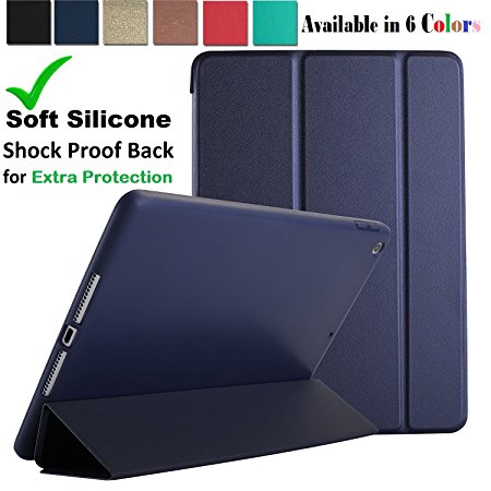 iPad Air 1 - 9.7 Inch 2013 Case Soft Silicone Back (✔For Extra Shock Protection) TriFold Ultra Slim Smart Cover Auto Sleep / Wake, Multi-Angle Stand [iPad Air 1st Gen 9.7” ]➤Soft Back- Navy Blue