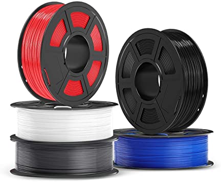 SUNLU ABS Filament 5 Spool, 1.75mm ABS 3D Printer Filament, Strong Enough 3D Printing for 3D Printer, 3D Pen, Black White Grey Red Blue, 5KG