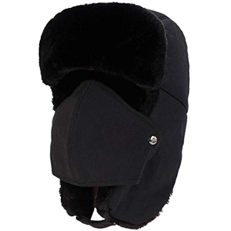 Zuozee Winter Warm Trapper Hat with Windproof Removable Mask Thick Hunting Ushanka for Men Women Outdoor Skiing Sport