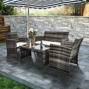 Ecolinear 4pcs Rattan Sofa Cushion Seat Outdoor Wicker Furniture Conversation Set
