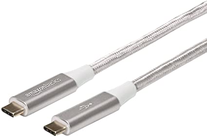 AmazonBasics Double Braided Nylon USB Type-C to Type-C 3.1 Gen 1 Cable, 6 Feet (1.8 Meters) - Silver