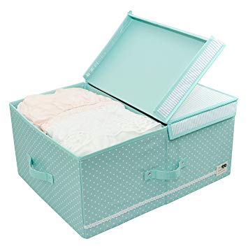 Collapsible Clothes Organizer Basket Bins with Over-sized Space, Removable Dividers, Handles and Cover for Under Bed Storage, 60l (Mint Green)