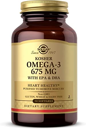 Solgar Kosher Omega-3 675 mg, 50 Softgels - Cardiovascular, Joint & Cellular Health - Omega-3 Fatty Acids EPA & DHA - Non-GMO, Gluten Free, Dairy Free, Kosher - 50 Servings (50 Count)