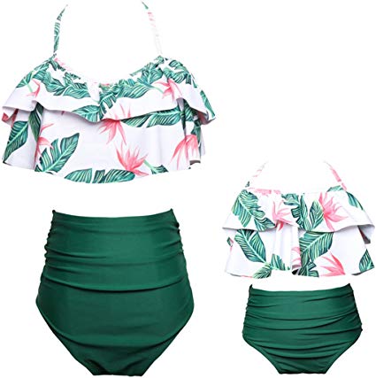 Qunlei Mommy and Me Swimsuits Family Matching Two Pieces High Waisted Bikini Set for Women Girls