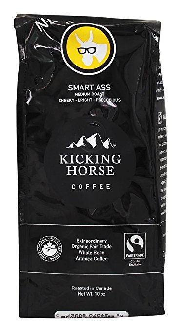 Kicking Horse Coffee - Organic Fairtrade Whole Bean Coffee Smart Ass Medium Roast - 10 oz.