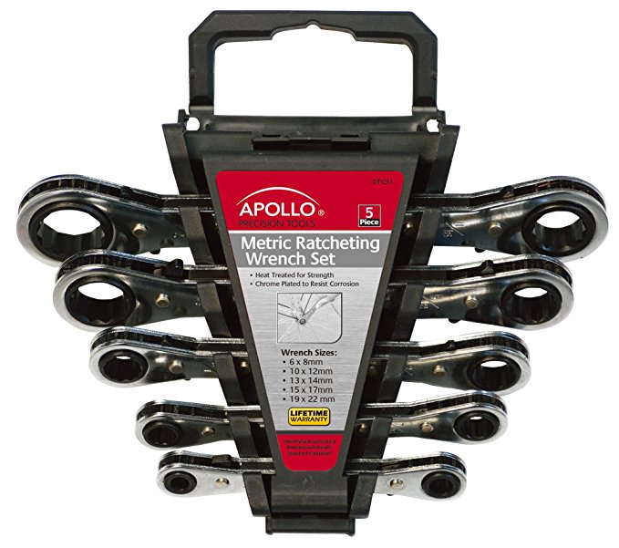Apollo Tools DT1213 5Piece Ratcheting Wrench Set, Metric