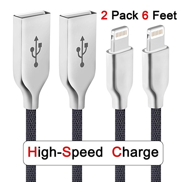 Iphone Charger Nelson 6ft 2pack Fast Charging Iphone Cable Tough Nylon Braided Charging Cable 8 pin USB to Lightning Cord for iphone 7/7plus/6/6plus/6s/6s plus/5/5c/5e/se,ipad and beats (black)